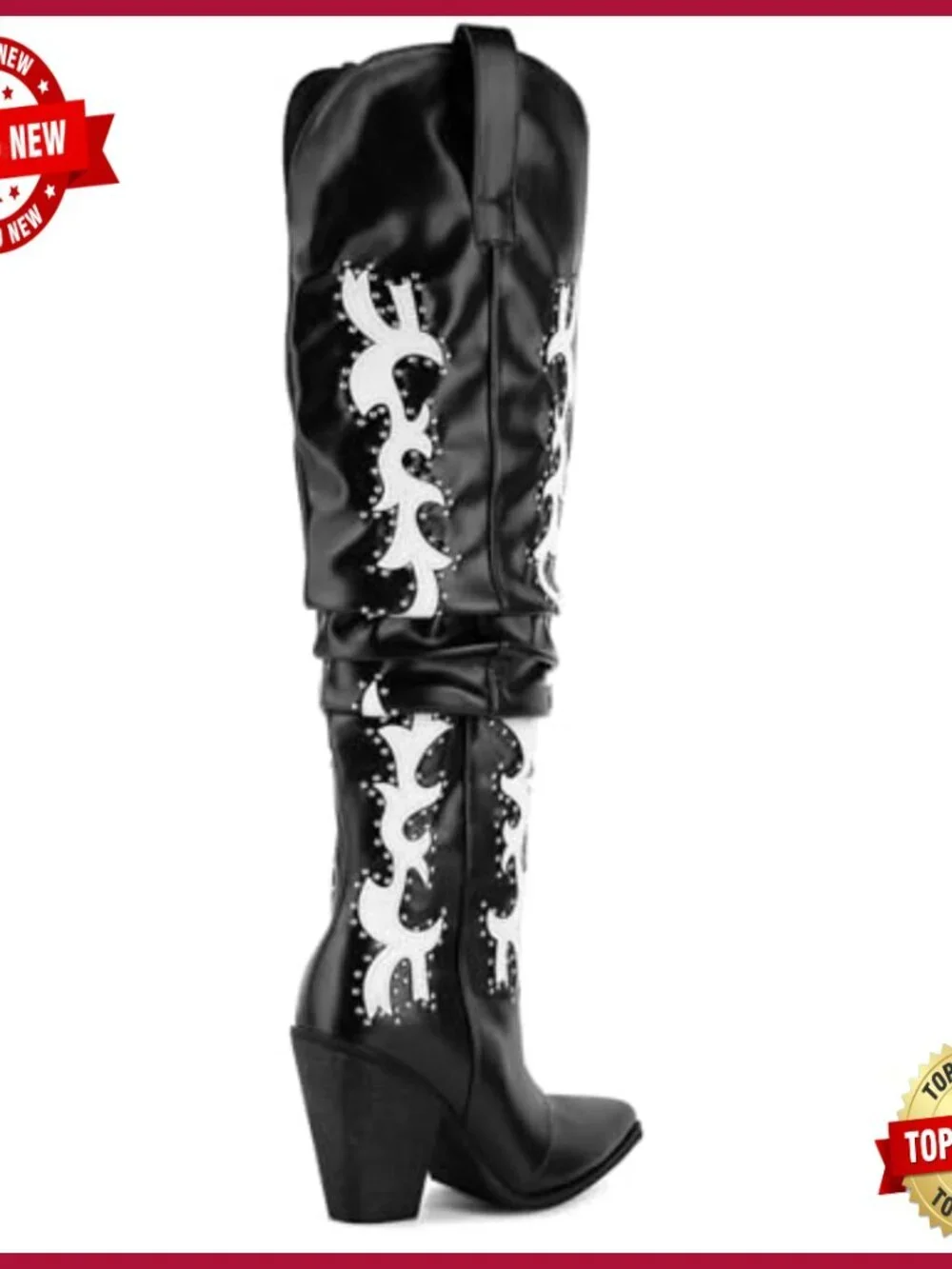 Over the Knee Thigh High Cowboy Boots Studded Slouch Cowgirl Boots